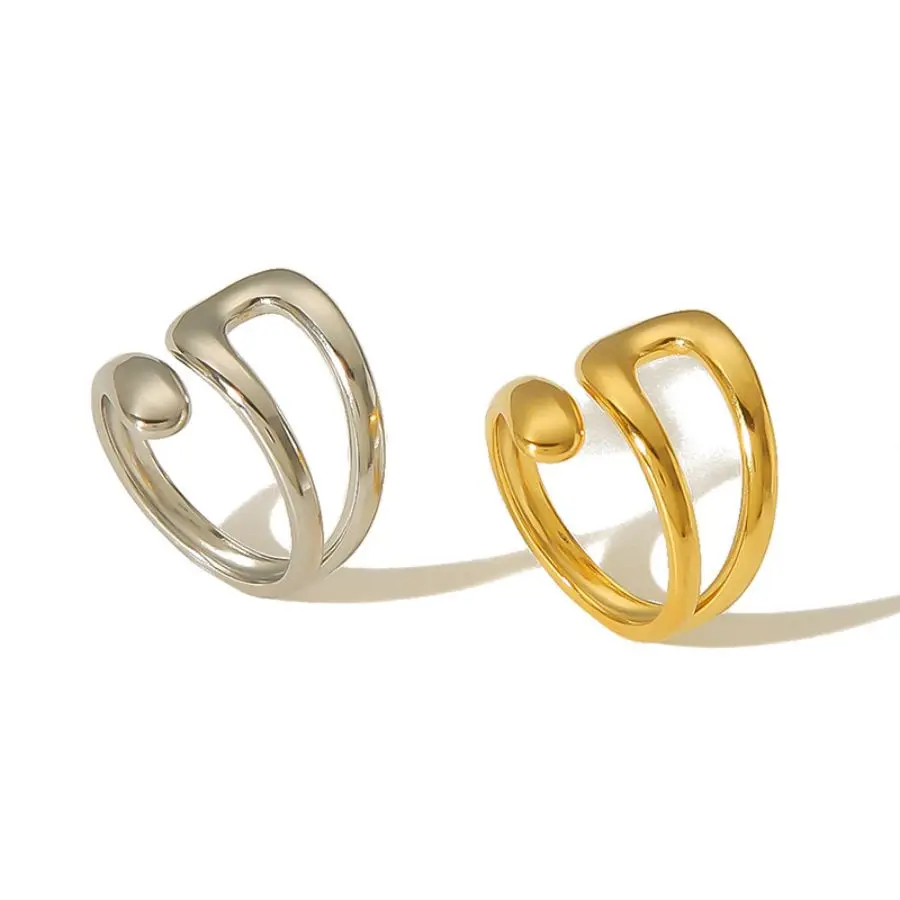 1 Piece Simple Classic Style Geometric Stainless Steel  Gold Color Women's Adjustable Ring h5 